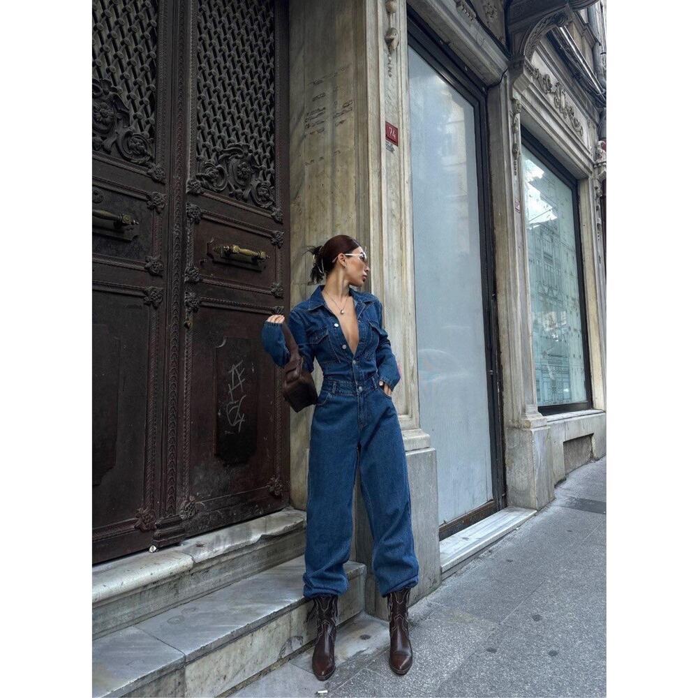 Women Denim Jumpsuit Premium Jean One Piece Outfit Casual Chic Overalls Romper - Picture 2 of 9
